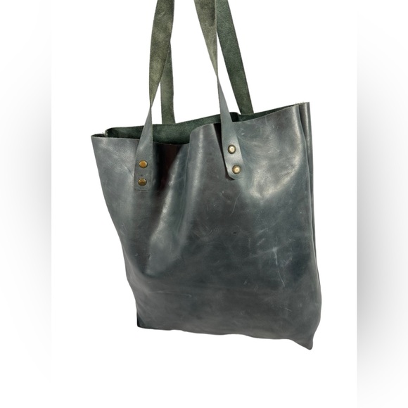 Genuine handmade MILES & LOUIE hunter green leather tote bag shopper shopping - Picture 7 of 13